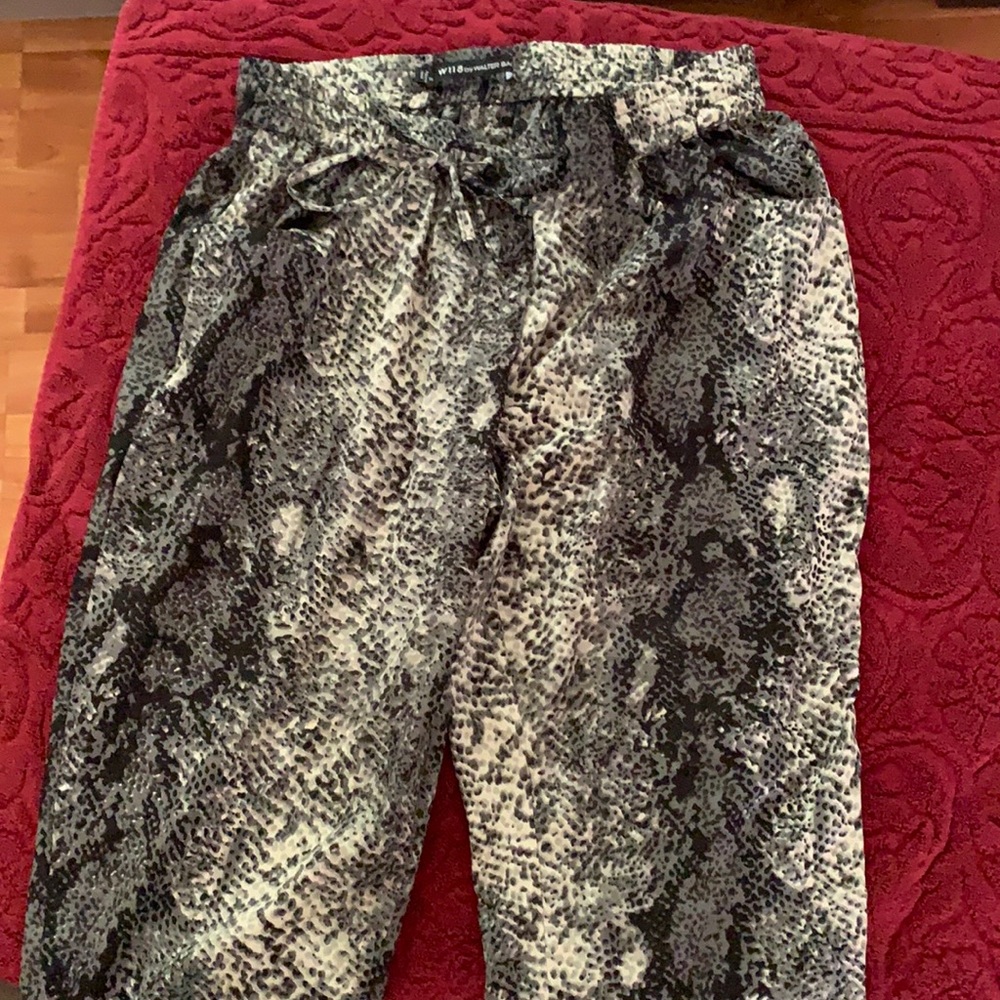 High rise snake-print pants